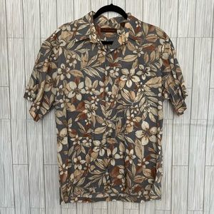 Tori Richard Men's Floral Short Sleeve Button-Up Shirt Gray & Brown‎ Size Large